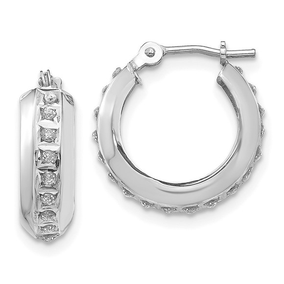 14k White Gold Diamond Fascination Round Hinged Hoop Earring 14 L x 5 mm W